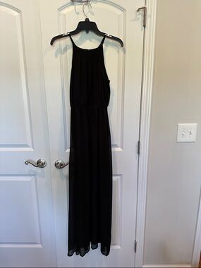 Elegant Black Women’s Maxi Dress - Sleeveless Halter with illusion bottom
